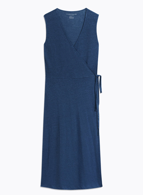 Blue Sleeveless V-Neck Dress - MAJESTIC FILATURES