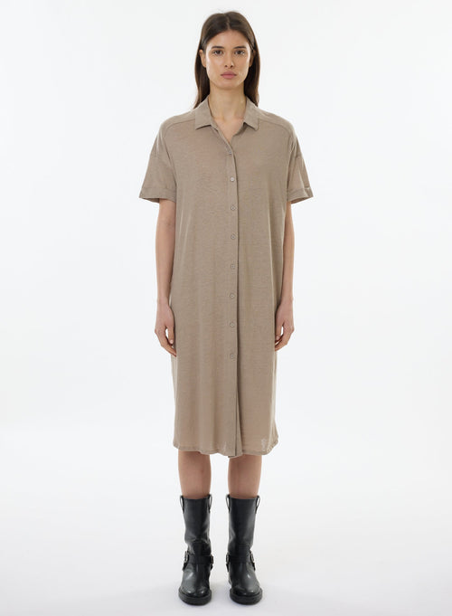 Beige Short Sleeve Shirt Dress - MAJESTIC FILATURES