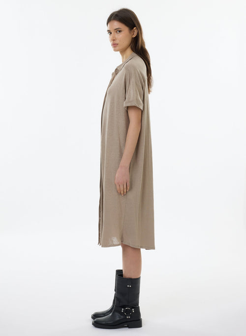 Beige Short Sleeve Shirt Dress - MAJESTIC FILATURES