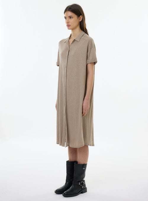 Beige Short Sleeve Shirt Dress - MAJESTIC FILATURES