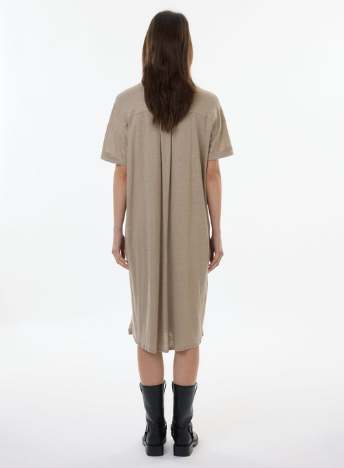 Beige Short Sleeve Shirt Dress - MAJESTIC FILATURES