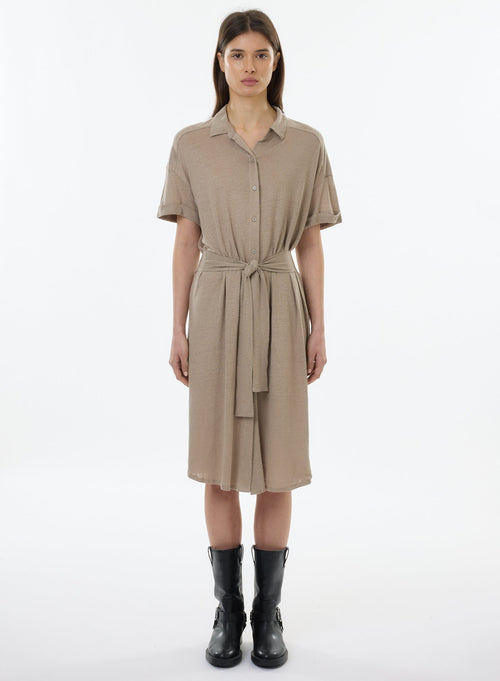 Beige Short Sleeve Shirt Dress - MAJESTIC FILATURES