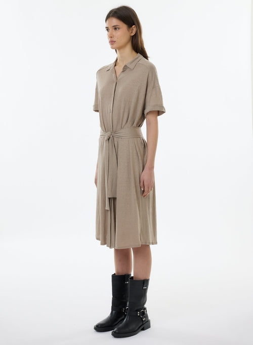 Beige Short Sleeve Shirt Dress - MAJESTIC FILATURES