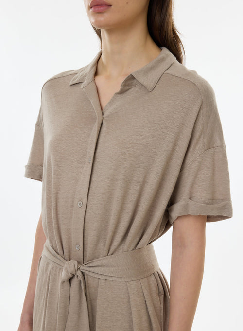 Beige Short Sleeve Shirt Dress - MAJESTIC FILATURES