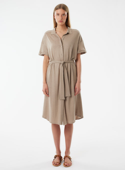 Beige Short Sleeve Shirt Dress - MAJESTIC FILATURES