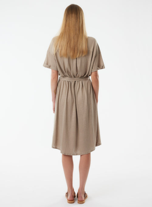 Beige Short Sleeve Shirt Dress - MAJESTIC FILATURES