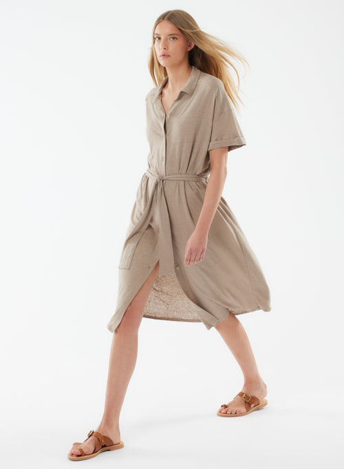 Beige Short Sleeve Shirt Dress - MAJESTIC FILATURES