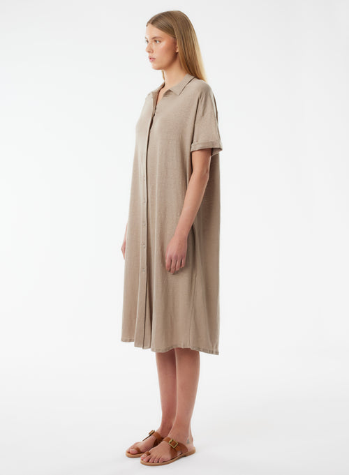 Beige Short Sleeve Shirt Dress - MAJESTIC FILATURES