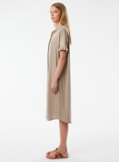 Beige Short Sleeve Shirt Dress - MAJESTIC FILATURES