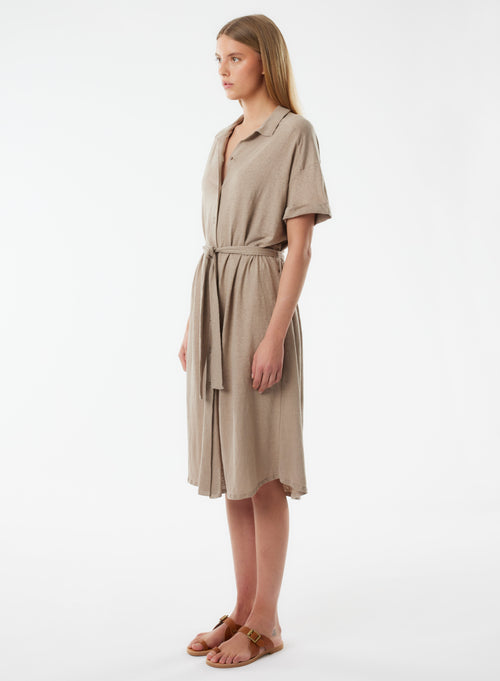 Beige Short Sleeve Shirt Dress - MAJESTIC FILATURES