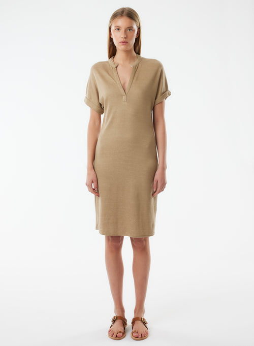 Beige Short Sleeve Shirt Dress - MAJESTIC FILATURES