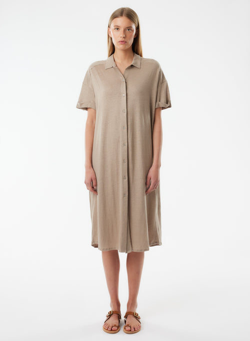 Beige Short Sleeve Shirt Dress - MAJESTIC FILATURES