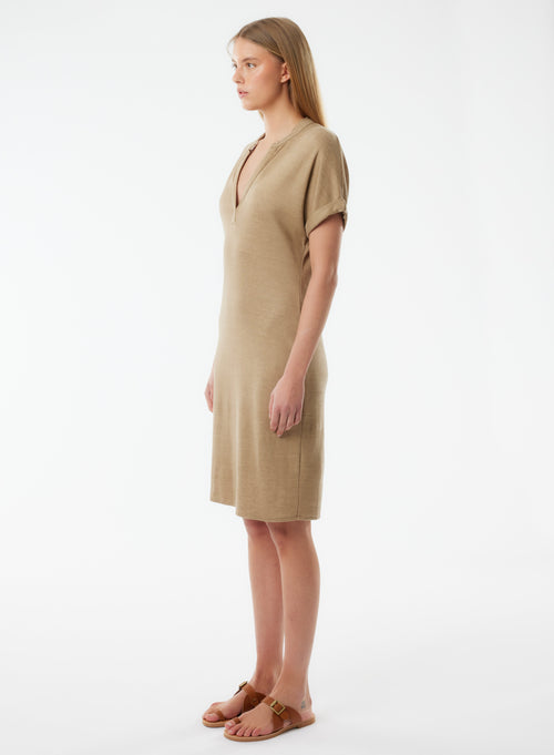 Beige Short Sleeve Shirt Dress - MAJESTIC FILATURES