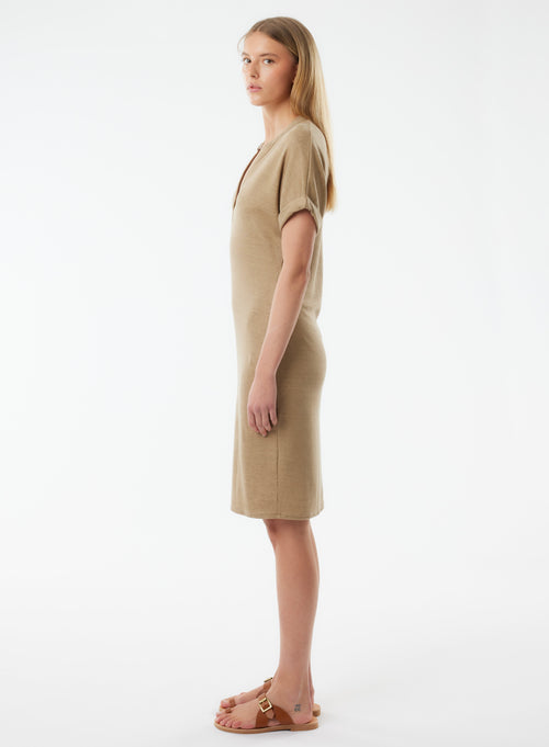 Beige Short Sleeve Shirt Dress - MAJESTIC FILATURES