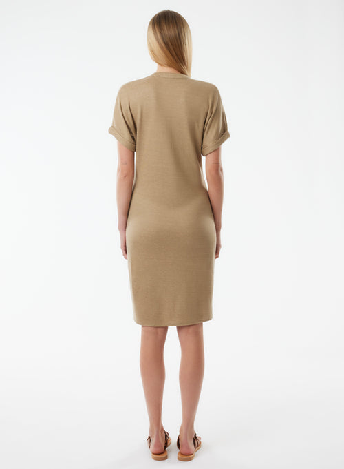 Beige Short Sleeve Shirt Dress - MAJESTIC FILATURES