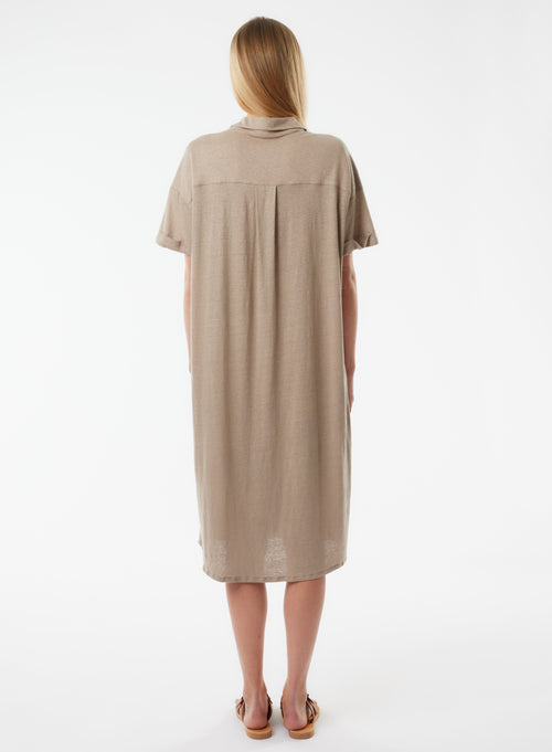 Beige Short Sleeve Shirt Dress - MAJESTIC FILATURES