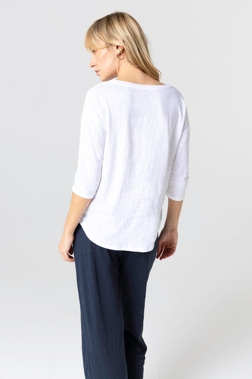 T-shirt Blanc Col Bateau Manches Trois quarts en Lin / Elasthanne - MAJESTIC FILATURES