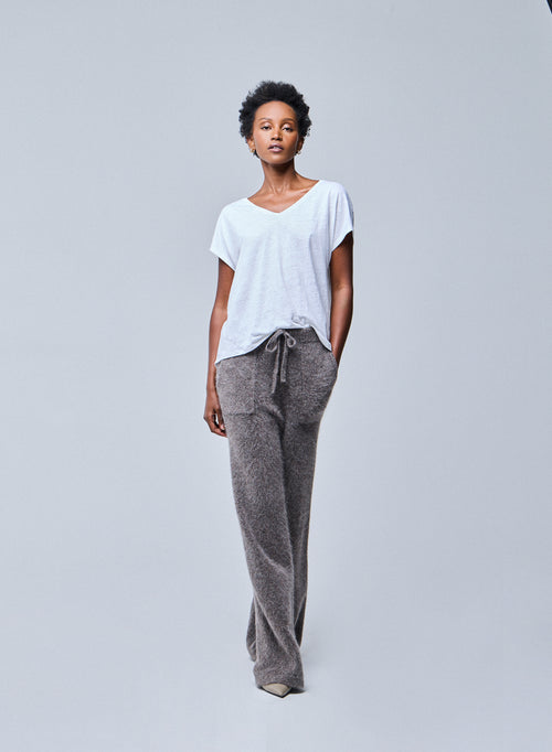 White V-Neck Short Sleeve Linen T-Shirt - MAJESTIC FILATURES