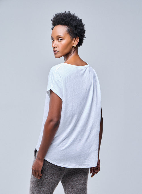 White V-Neck Short Sleeve Linen T-Shirt - MAJESTIC FILATURES