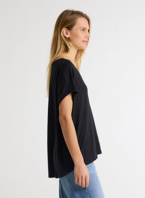 Black V-neck T-shirt Short Sleeve - MAJESTIC FILATURES