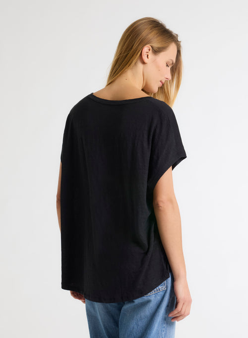 Black V-neck T-shirt Short Sleeve - MAJESTIC FILATURES