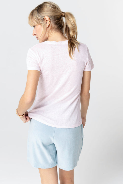 T-shirt Rose Col Rond Manches Courtes en Lin / Elasthanne - MAJESTIC FILATURES