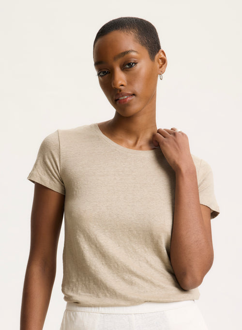 Beige T-shirt Round Neck Short Sleeve - MAJESTIC FILATURES