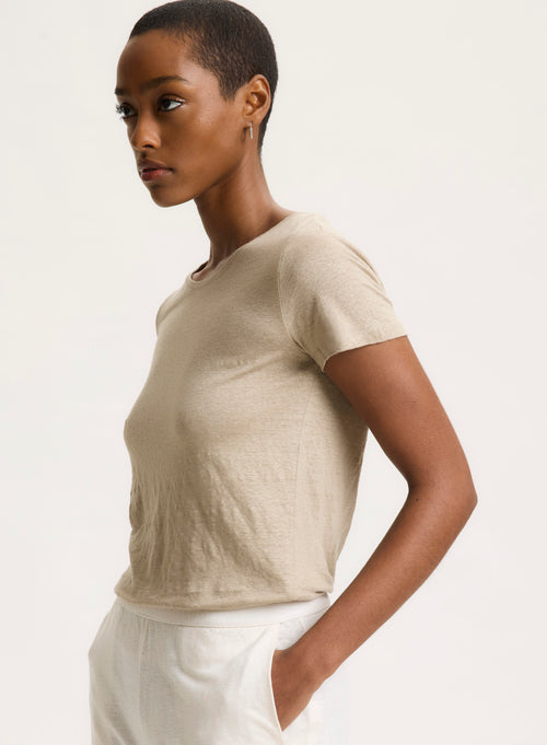 Beige T-shirt Round Neck Short Sleeve - MAJESTIC FILATURES