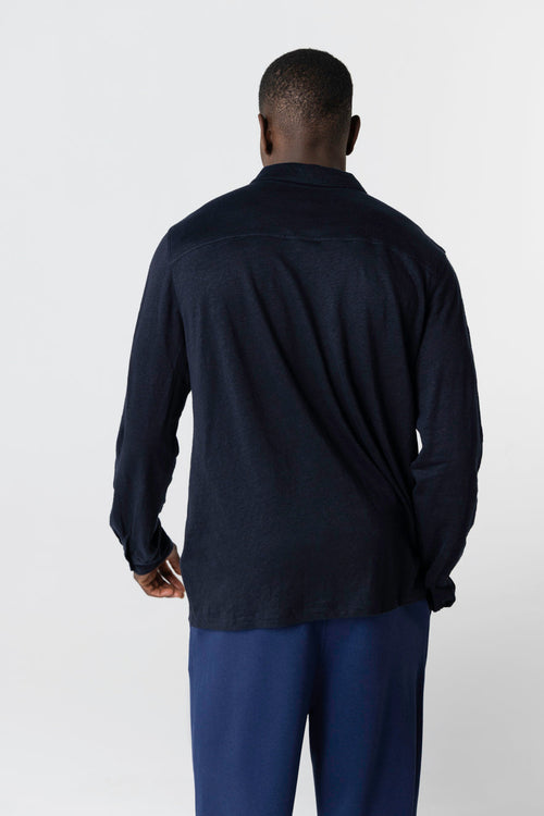 Langärmliges Hemd aus Leinen/Elasthan in Marineblau - MAJESTIC FILATURES