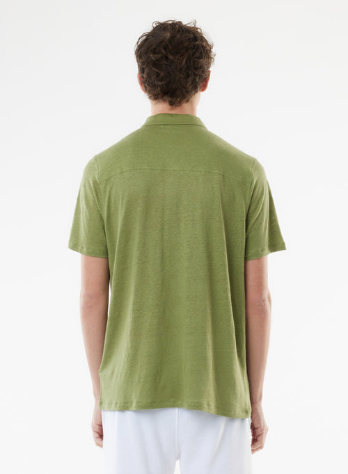 Polo vert Manches Courtes en Lin / Elasthanne - MAJESTIC FILATURES