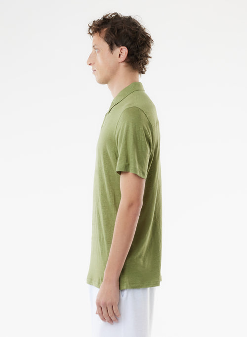 Polo vert Manches Courtes en Lin / Elasthanne - MAJESTIC FILATURES