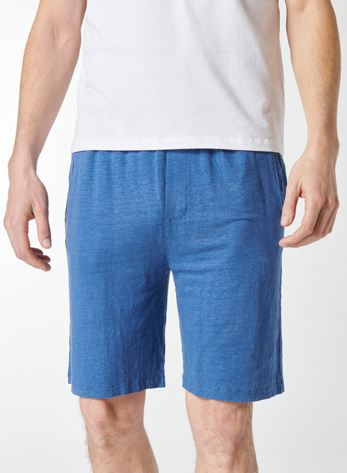 Blue Linen / Elastane Shorts - MAJESTIC FILATURES