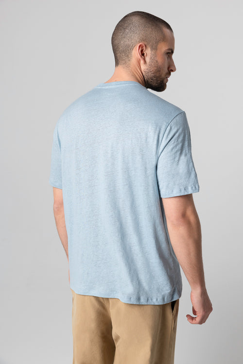 Camiseta azul Calanques cuello redondo manga corta de lino/elastano - MAJESTIC FILATURES
