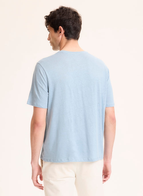 Blue Round Neck Short Sleeve Linen / Elastane T-Shirt - MAJESTIC FILATURES