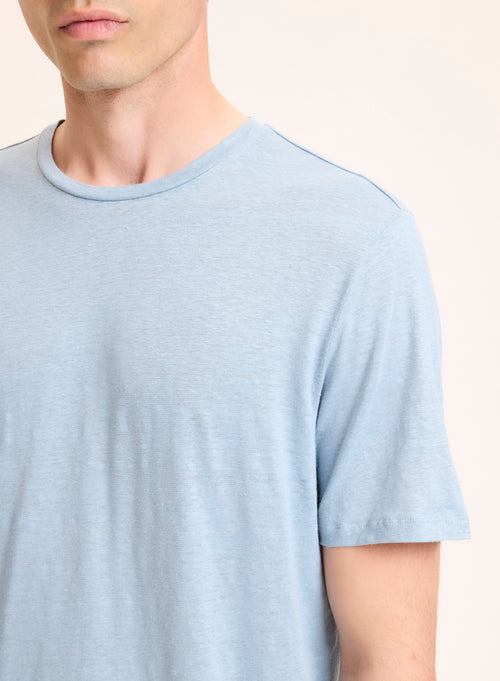 Blue Round Neck Short Sleeve Linen / Elastane T-Shirt - MAJESTIC FILATURES