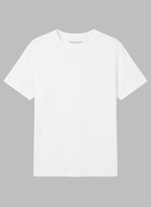 White Round-Neck Short-Sleeve T-Shirt in Linen / Elastane - MAJESTIC FILATURES