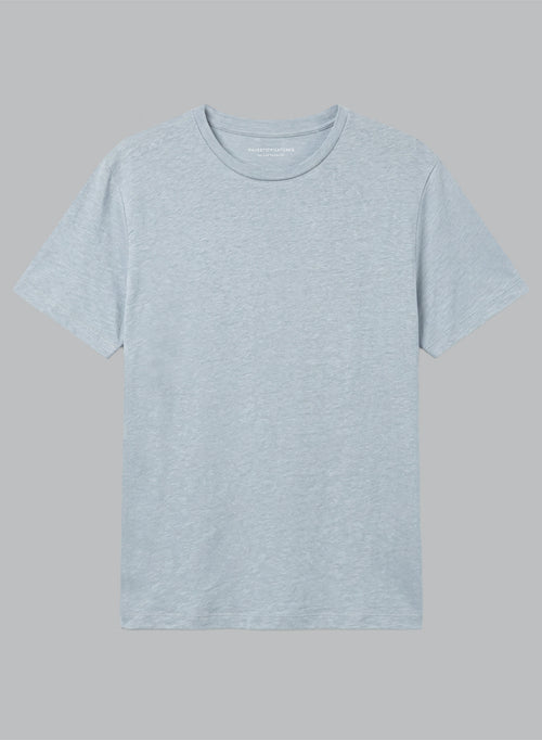 Camiseta azul Calanques cuello redondo manga corta de lino/elastano - MAJESTIC FILATURES