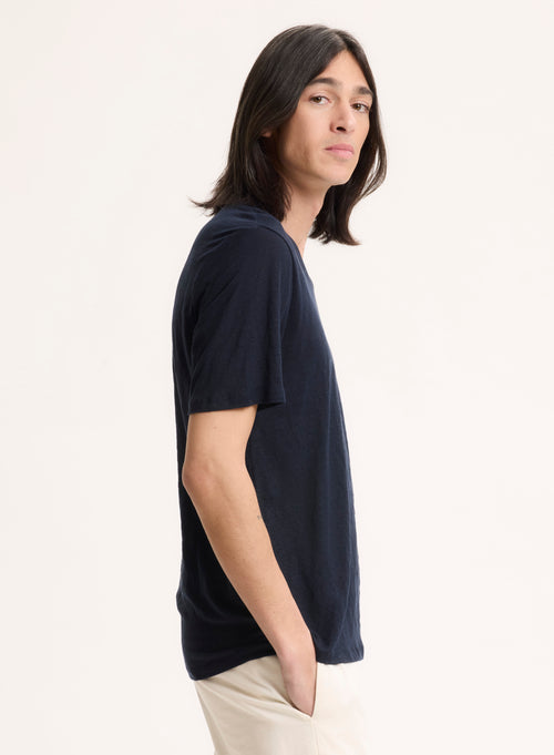 Navy T-shirt Round Neck Short Sleeves - MAJESTIC FILATURES