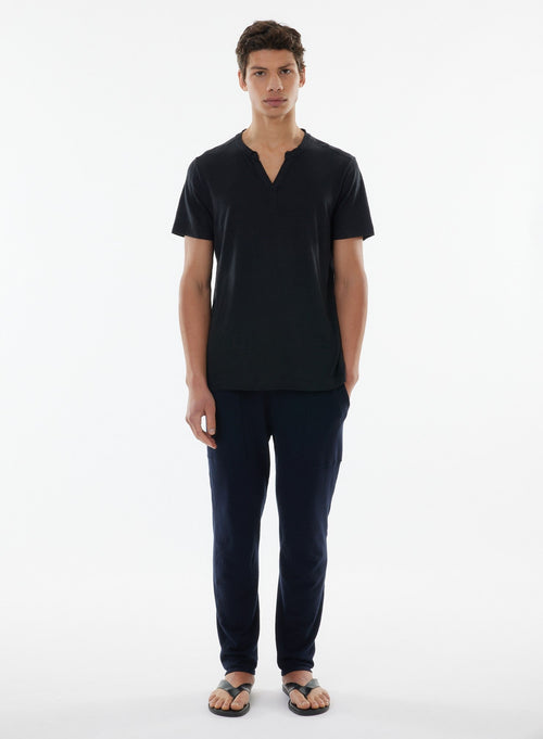 Tunisian Black Short Sleeves Tunisian Linen / Elastane - MAJESTIC FILATURES