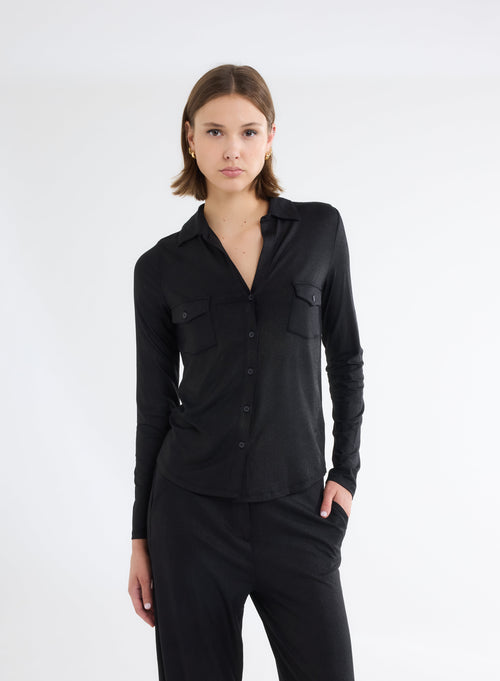 Chemise Noire Manches Longues - MAJESTIC FILATURES