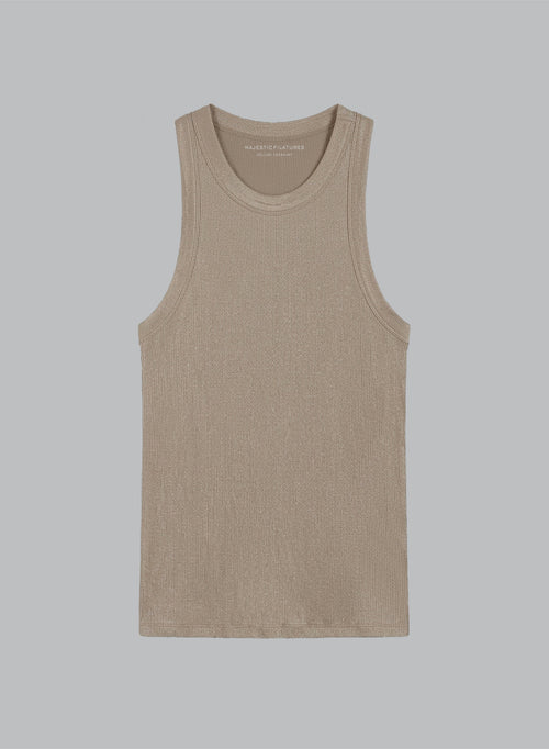 Camiseta sin mangas Café con leche con cuello redondo de viscosa/elastano - MAJESTIC FILATURES