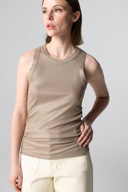 Camiseta sin mangas Café con leche con cuello redondo de viscosa/elastano - MAJESTIC FILATURES