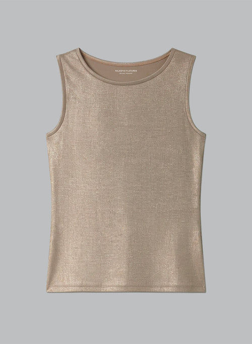 Camiseta sin mangas Café con leche con cuello barco de viscosa/elastano - MAJESTIC FILATURES