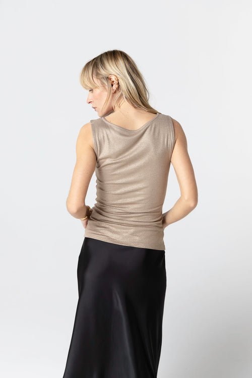 Camiseta sin mangas Café con leche con cuello barco de viscosa/elastano - MAJESTIC FILATURES