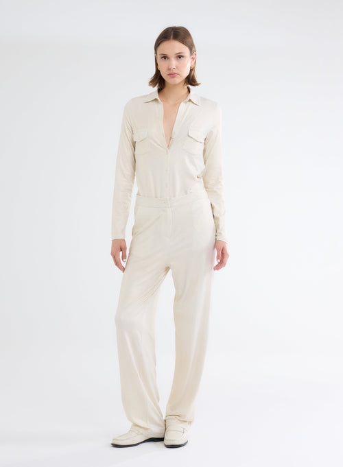 White Viscose and Elastane Trousers - MAJESTIC FILATURES