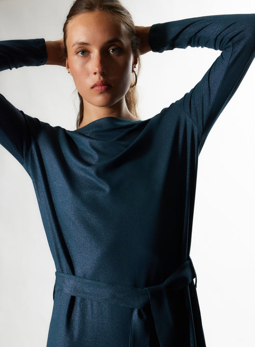 Vestido de manga larga con cuello barco en viscosa y elastano - MAJESTIC FILATURES