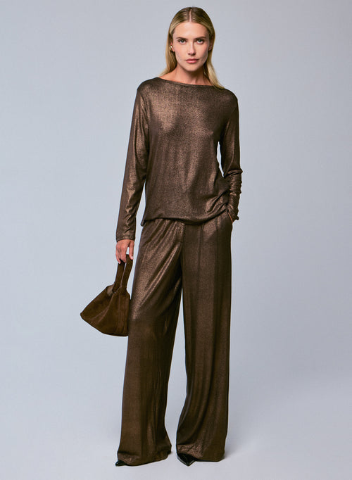 Brown Viscose/Elastane Pants - MAJESTIC FILATURES