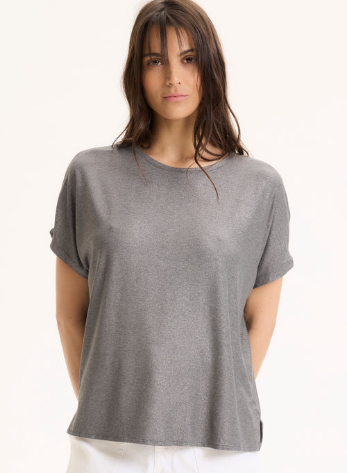 Graues Kurzarm-T-Shirt aus Viskose / Elasthan mit Rundhalsausschnitt - MAJESTIC FILATURES