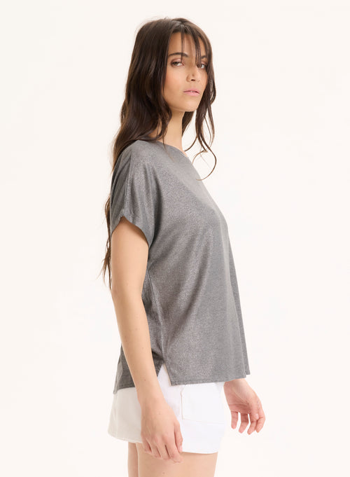 Graues Kurzarm-T-Shirt aus Viskose / Elasthan mit Rundhalsausschnitt - MAJESTIC FILATURES