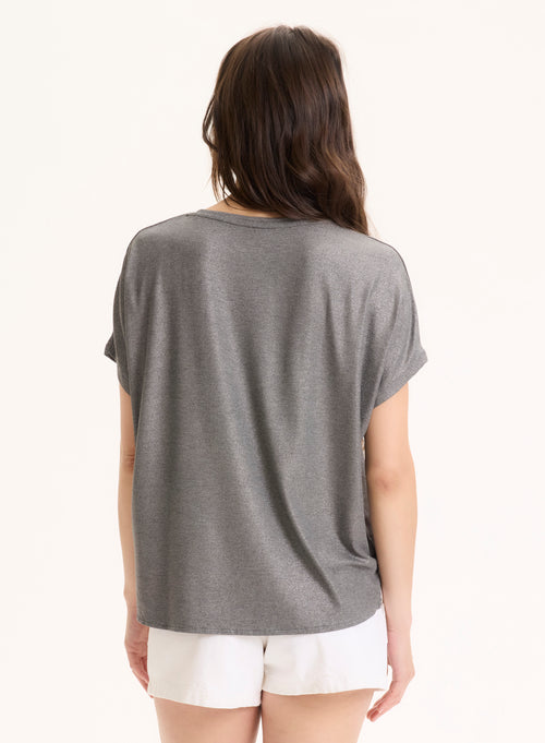 Graues Kurzarm-T-Shirt aus Viskose / Elasthan mit Rundhalsausschnitt - MAJESTIC FILATURES